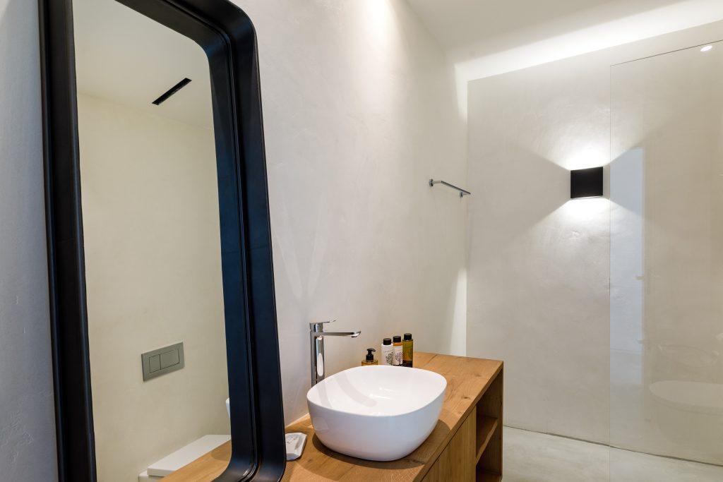 modern minimal style bathroom with beige walls