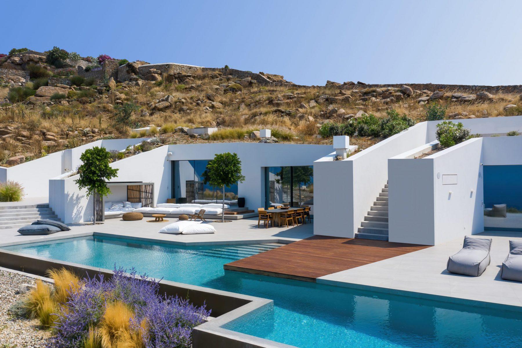 View of a Mykonos villa during the day